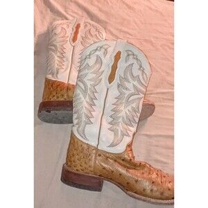 Vintage Justin Full Quill Ostrich Leather Cowboy Boots Mens Size 8.5EE